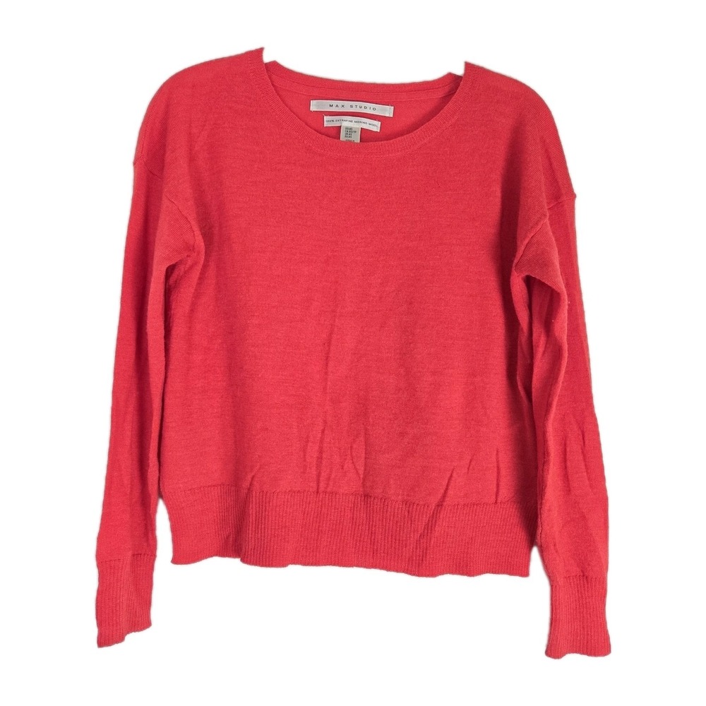 Max Studio Red Womens 100% Merino Wool Sweater Size Xs Classic Quiet Luxury‎